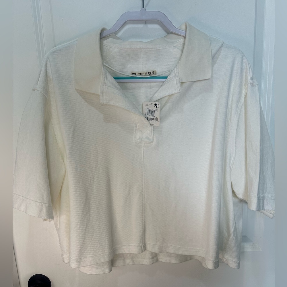 NWT We The Free White/Cream Cropped Polo Top Size Medium NEW - Picture 3 of 9
